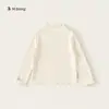 Bangxuan Outono Novo Camiseta Base para Meninas Gola Meio Alta Franzida Top para Crianças Roupa Nova Infantil Camiseta de Manga Longa Infantil