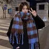 Cachecol de Mohair Azul para Mulheres Inverno Estilo Coreano Cachecol Quente Engrossado 2025 Novo Xale de Alta Qualidade