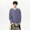 Conjunto de dos piezas para hombre de otoño con sudadera de manga larga de alta gama, camiseta base versátil de punto gofrado, camiseta interior holgada y sencilla