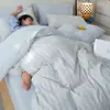 Conjunto de Roupa de Cama Simples Listrado em Algodão Lavado Tingido em Fio Estilo Ins Japonês Puro Algodão Conjunto de Três/Quatro Peças para Cama de Dormitório de Estudante Conjunto Puro de Algodão de Três/Quatro Peças