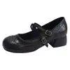 Zapatos Mary Jane Retro con Doble Hebilla para Mujer 2026 Otoño Nuevos Suela Gruesa Tacón Grueso Punta Redonda Zapatos de una Sola Pieza Estilo Francés con Falda Zapatos de Boca Baja