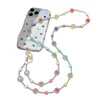 Cadena de teléfono dopamina súper hermosa, cadena de cuentas esmeriladas de colores arcoíris, correa de muñeca, llavero largo cruzado, cadena para bolso