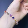 Pulseira de Safira Colorida Pura Natural, Cristal Rosa Super, Pedra Preciosa Transparente Grau 5A Tamanho 4*6mm, Prata 925 Incrustada com Precisão