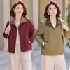 Abrigo corto de primavera y otoño para madres de mediana edad y mayores, top casual nuevo para mujer de talla grande, chaqueta holgada y adelgazante, grueso
