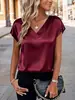 Camiseta de Satén para Mujer Primavera y Verano Amazon Nuevo Color Sólido Europeo y Americano Negocios Cuello en V Casual Suéter Superior para Mujer