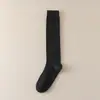 Meias de Lã Listradas para Panturrilha Feminina, Meias Grossas Quentes de Cano Alto, Meias de Cor Pura para Inverno, Meias 3/4 com Botas