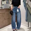 Pantalones de bolsillo de pierna ancha con corte curvo bordados, adelgazantes y cómodos, hechos de algodón elástico en cuatro direcciones, pantalones vaqueros de otoño/invierno, pantalones largos rectos para mujer, estilo nuevo
