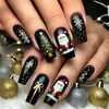 Navidad Estilo Ins Europeo y Americano Parche de Manicura Cuadrado Europeo de Longitud Media Dedo Falso con Patrón de Papá Noel Negro