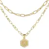Venta caliente de Amazon 26 letras colgantes en inglés collar creativo simple multicapa apilado hexagonal cadena para clavícula de mujer