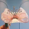 Grampo de Cabelo Coroa com Laço Tridimensional de Fio de Cristal para Meninas, Presilha de Cabelo com Laços em Camadas Doce e Elegante