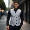 2025 Primavera Novo Colete Casual Masculino Europeu e Americano de Abotoadura Dupla Colete Masculino Britânico Listrado para Negócios Jaqueta