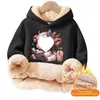 Moletom com Capuz Liso de Mistura de Algodão e Lã de Cordeiro, Forrado com Fleece, Sem Bolsos, Caimento Solto