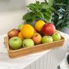 Cesta de almacenamiento cuadrada tipo ratán con asa de madera, plato portátil para pan, condimentos, aperitivos, dulces y frutas.