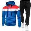 Conjunto de sudadera deportiva casual y pantalón de chándal para hombre, nuevo para primavera y otoño, sudadera simple de moda con bloques de color para hombre en stock