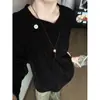 Sudadera de Punto Negra para Hombre, Primavera y Otoño, Estilo Americano, Chic Perezoso, Sensación de Lujo, Estilo Old Money, Hombro Normal, Camiseta de Manga Larga