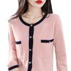 Nuevo Suéter Exterior de Cachemira para Principios de Primavera y Otoño Tejido para Mujer Estilo Chanel Cuello Redondo Combinación de Colores Todo Fósforo Lana Pura Top de Punto Chaqueta