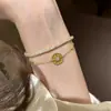 Pulseira Colar Girassol Gelo Quebrado Retro Luxo Leve High-End Estilo Francês Zircônia Micro-Incustada Bússola Conjunto de Moda Temperamento