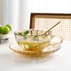 Juego de Taza y Platillo de Vidrio con Forma de Pétalo Retro Mango de Taza Taza de Punto de Perla Taza Pintada a Mano Taza para Desayuno Leche Café Cara de Alta