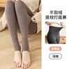 Leggings Finos Femininos Outono Inverno Forrados com Lã Espessos Listra Vertical Microcompressão Emagrecimento Roupa Externa Calças de Algodão Meias Quentes com Pé