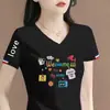Excedente de Comercio Exterior Transfronterizo Marca Grande Etiqueta Cortada Ropa para Madre Talla Extra Camiseta de Manga Corta con Cuello en V para Mujer, Corte de Hombro Normal, Holgada y Versátil