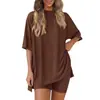 2025 Verano Nuevo Transfronterizo Europeo y Americano Amazon Comercio Exterior Moda Casual Color Sólido Holgado Conjunto de Pijama para Mujer