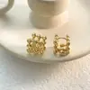 Pendientes de Clip para Oreja Fan Zhiqiao Versión Coreana Chapados en Cobre Oro Real de 18 Quilates para Mujer Cuadrados de Circonita Simple Moda Estilo Ins Pendientes