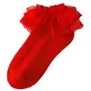 Calcetines de encaje de doble capa para niñas, finos, blancos, de princesa para baile, para bebés, primavera y otoño, infantiles, danza latina