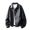 Chaqueta de Cuero con Solapa Retro para Hombre, Holgada, Corta, de Motociclista, Nueva Temporada Primavera Otoño, Estilo Moderno, Versátil, Chaqueta Negra Marrón