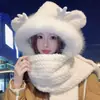 Bonito Sombrero de Oso para Mujer, Nuevo Estilo de Invierno, Felpa, Cortavientos, Engrosado, Cálido, Adelgazante de Rostro, Protector de Orejas, Gorro Bufanda