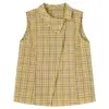 Camisa de Solapa sin Mangas de Diseño de Nicho para Mujer, Nuevo Cuadros de Verano, Cubre Imperfecciones, Adelgazante, Estilo Coreano, Dulce, Top Versátil