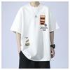 Verão puro algodão manga curta t-shirt masculina juventude solta all-match moda Hong Kong estilo redondo gola camiseta para meninos casual top