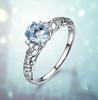 Novo Anel Aberto Oval Elegante Cor Clara Gema Azul Celeste Zircônia Estilo Coreano Anel para o Dia a Dia