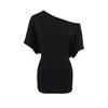 Deseo Puro Chica Caliente Hombro Inclinado Manga Corta Camiseta con Cinturón en la Cintura para Mujer Ajustado Irregular Plisado Top con Hombros Descubiertos para Mujer