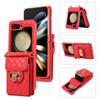 Atacado aplicável Capa de couro para celular Samsung Z Flip5 com porta-cartões Z Flip4 cordão transversal dobrável losango capa protetora