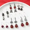 Pendientes de Plata de Ley S925 Flor de Capullo Jaspe Cinabrio Ágata Estilo Étnico Carácter Fu Antiguo Vintage Pendientes Pendientes