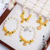 Puzuo Ouro de Areia Design Original Zircônia Trevo de Quatro Folhas Coração do Oceano Pérola Placa Pulseira Tecida Colar Conjunto de Alta Gama