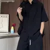 Pantalones de Hielo Negro de Seda de Secado Rápido para Hombre, Estilo Delgado de Verano, Elegantes y de Alta Gama, Conjunto de Dos Piezas de Camisa y Pantalones con Caída