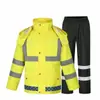 Capa de chuva de peça única amarela fluorescente em tecido Oxford 300D para uso externo adulto, casaco longo refletor para Administração de Tráfego Rodoviário