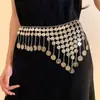 Corrente de cintura com franja e pingente redondo estilo boêmio, design exclusivo com toque étnico, corrente de cintura fashion vintage e versátil