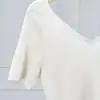 Camiseta Base Versátil de Uso Diario Casual Warren Hailong Leah Tejido de Lana y Seda con Cuello en V de Manga Corta para Mujer