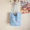 Bolso de hombro de lona de doble cara, nuevo bolso de hombro simple casual de gran capacidad para el trabajo, bolso tote con estampado de rayas