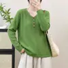 Suéter de Punto de Algodón Retro para Mujer, Cuello en V, Botones de Colores, Manga Larga, Holgado, Casual, Otoño Invierno, Versátil, Capa Interior, Capa Base