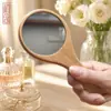 Espejo de maquillaje portátil de madera, espejo mini de mango corto, creativo y lindo, espejo de mano portátil para retoques