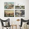 Venta al por mayor de pinturas colgantes con paisaje oceánico para sala de estar y dormitorio, Amazon, nuevas pinturas al óleo vintage, viento, mar, navegación, pintura decorativa.