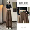 Jeans de Tiro Alto de Pierna Ancha Forrados de Polar para Mujer Otoño e Invierno 2024 Nuevos Pantalones Rectos Sueltos Americanos Color Café