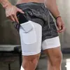Shorts Esportivo Masculino Duas Camadas Secagem Rápida com Bolsos com Zíper e Fivela para Toalha para Fitness e Corrida
