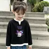 Camiseta Elegante de Manga Longa para Meninas, Novo Estilo Primavera/Outono, para Crianças Médias e Maiores, Malha Waffle Falsa Duas Peças Casual Versátil Gola Redonda Camada Base