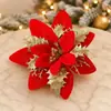 Fita de Flor de Natal Transfronteiriça com Grampos de Arame, Acessórios de Flor de Seda Artificial Poinsettia Feitos à Mão, Estoque Pronto do Fabricante, Várias Cores Disponíveis