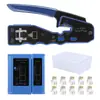 Kit de Crimpadora Ethernet de Siete Pisos Todo en Uno Pelacables Cortador Juego de Herramientas de Crimpado Conector RJ45 Cat5 cat6 Pinzas de Crimpado con Probador de Cable de Red
