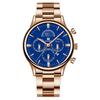 Suministro Directo de Fábrica de Reloj de Pulsera para Hombre de Moda con Banda de Acero de Sol, Luna y Estrellas, Reloj de Cuarzo con Calendario de Tres Ojos Falsos, Reloj para Hombre Dropshipping